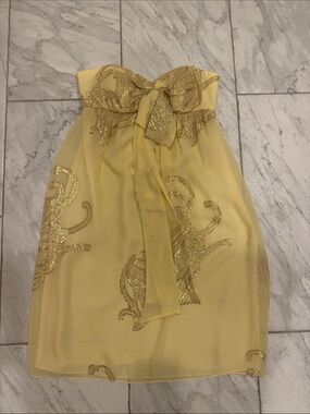 Nicole Miller Strapless Yellow and Gold Embellished Dress